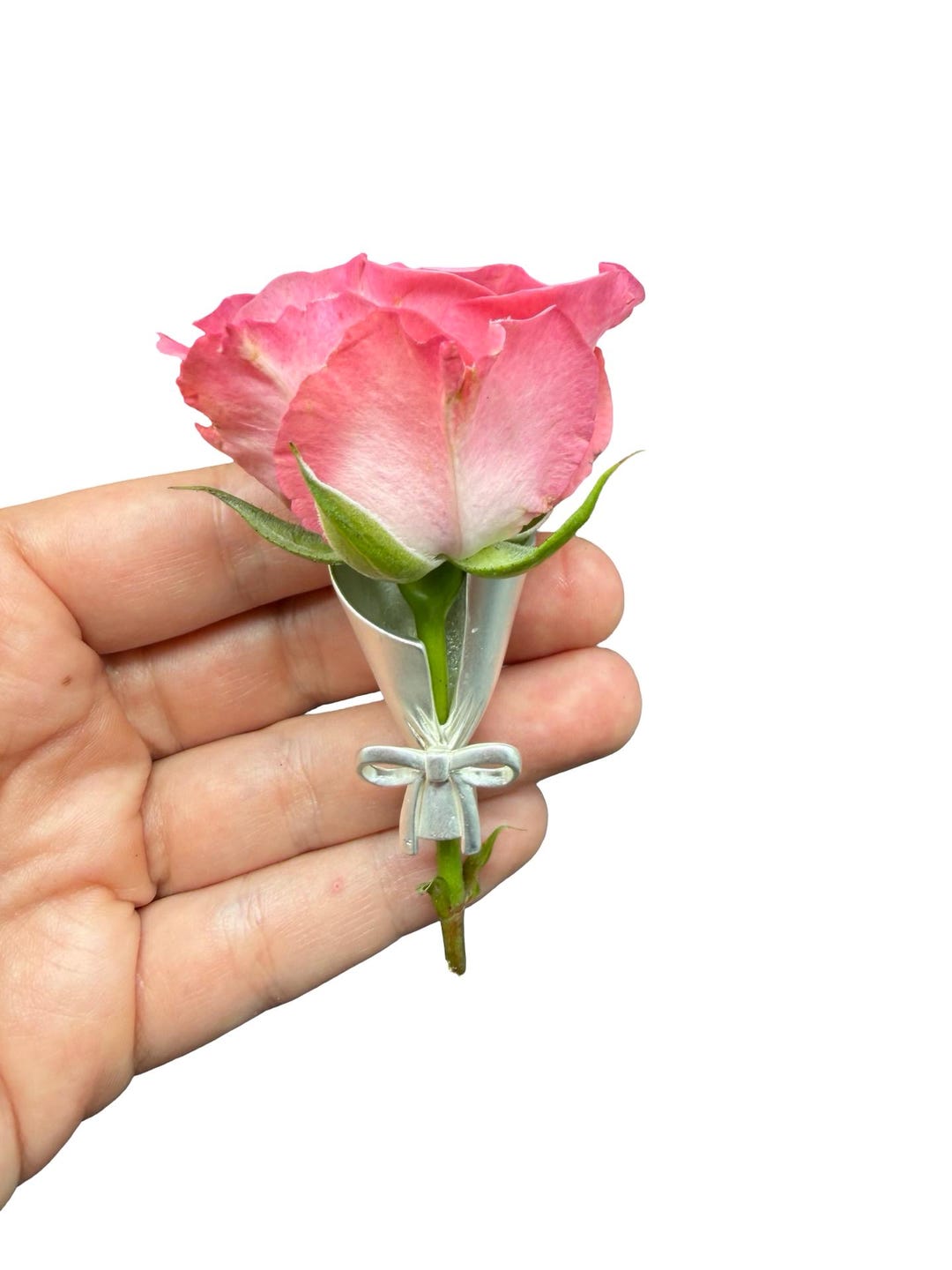 Vintage Flower Holder Silver Tone Brooch, Posey Holder Pin Vase