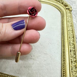 Vintage Jewelry Red Rose Gold Tone Stick Pin