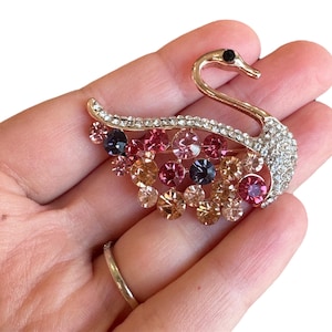 Vintage Swan Brooch Swan Pin Colorful Brooch Rhinestone Brooch Pretty Jewelry Gift For Her Teacher Gift Unique Gift