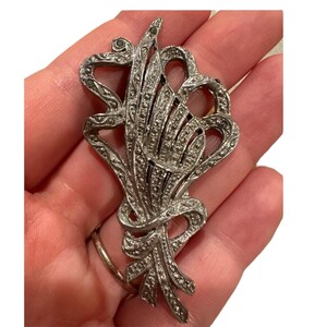 Vintage marcasite brooch silver tone pin