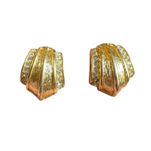 Vintage Dior Gold Tone Clip On Earrings with Rhinestones