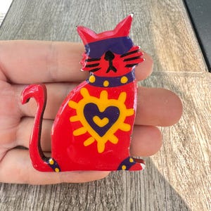Vintage Jewelry Colorful Cool Cat Brooch Pin Artistic Cat Feline Jewelry