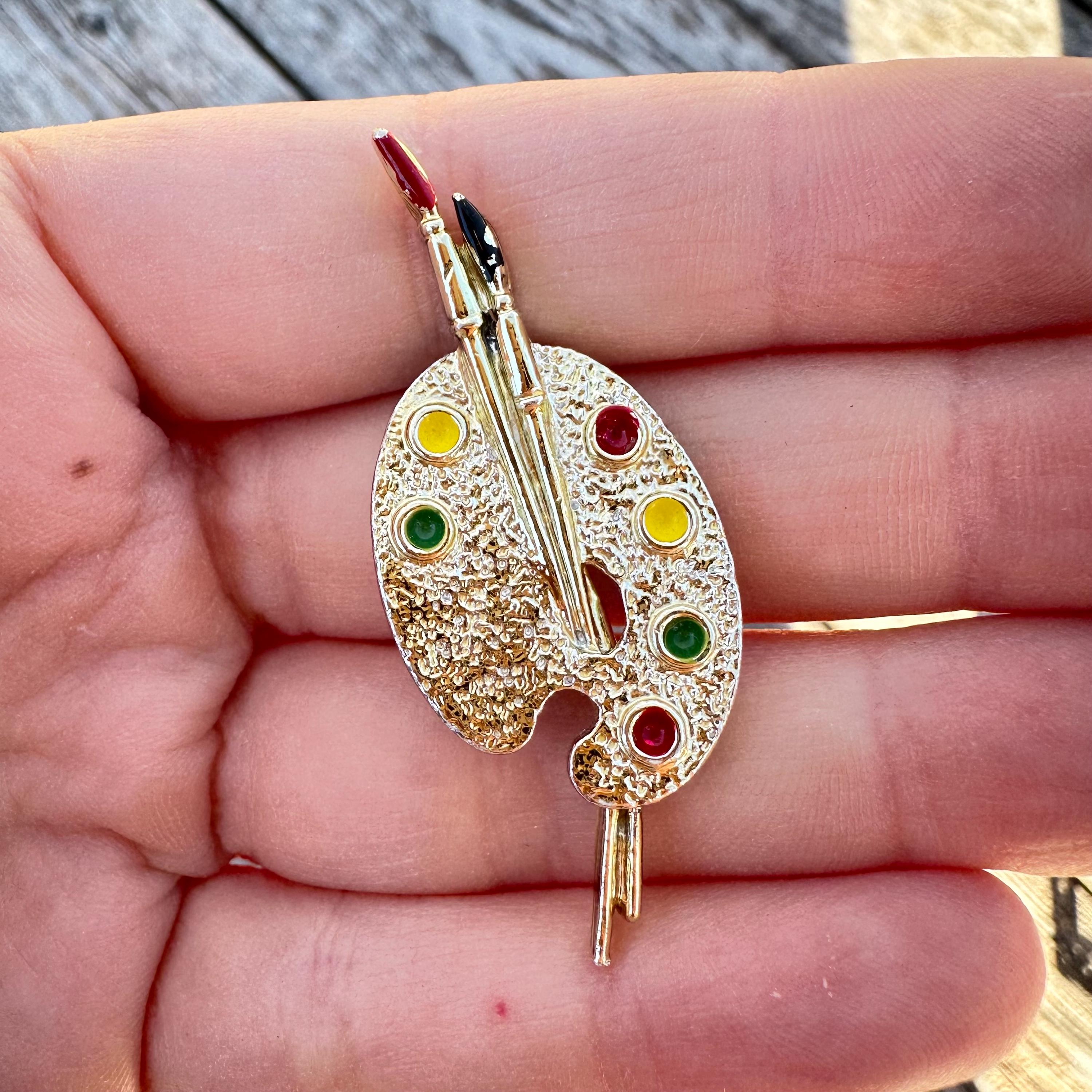 Broche Ancienne Peinte Et Signée - Bijou Vintage Unique, Occasion