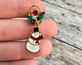 Vintage Mistletoe Snowman Christmas Brooch
