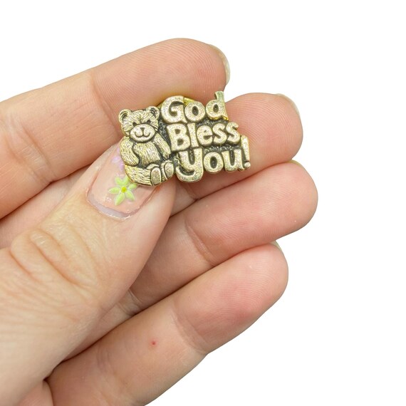Vintage God Bless You Teddy Bear Pin