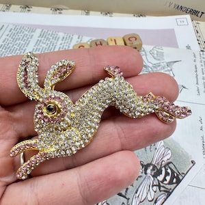 Easter Bunny Rabbit Brooch Pin Spring Jewelry Bunny Rhinestone Sparkling Sparkly