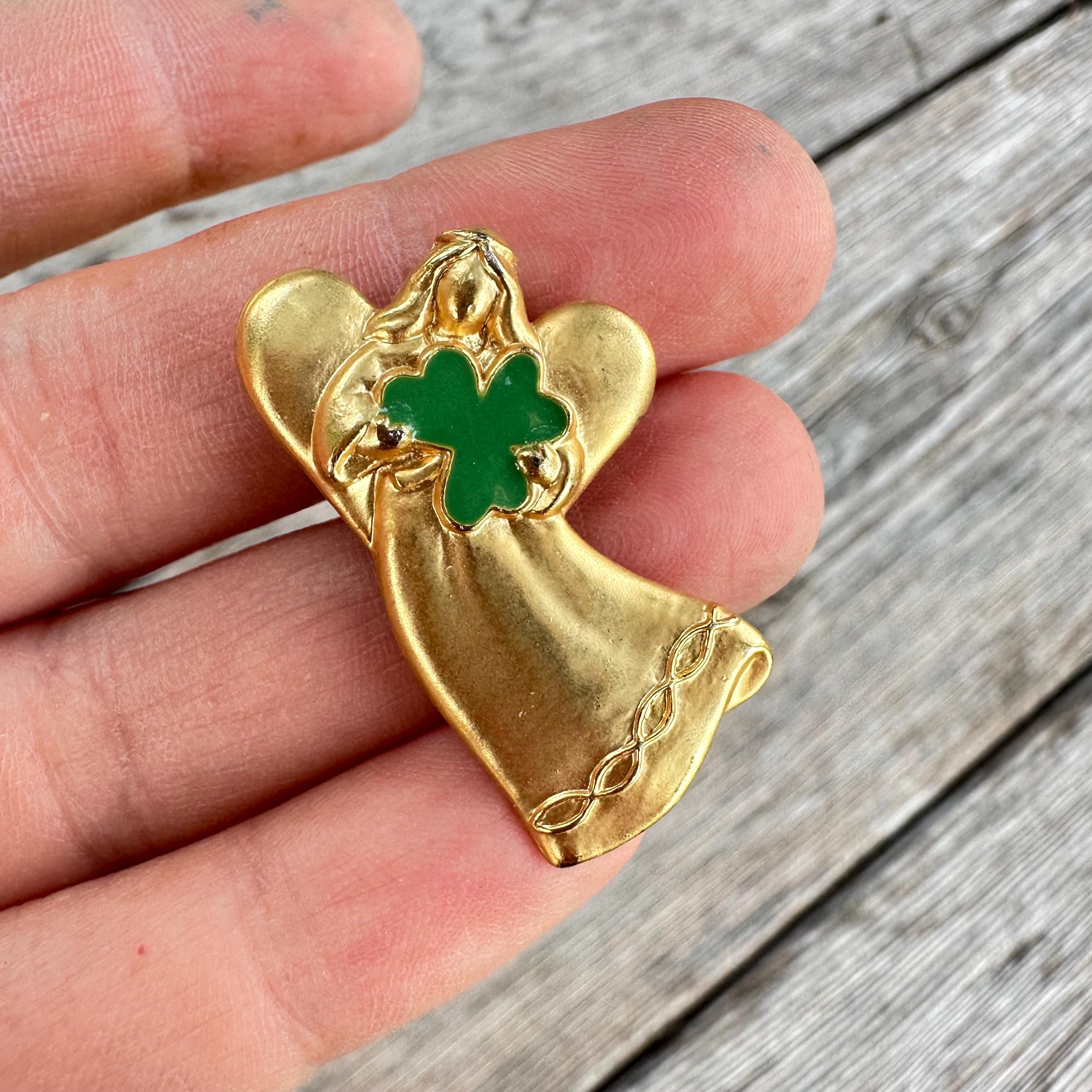 Vintage Jewelry Gold Tone Angel With Clover Pin - Etsy Israel