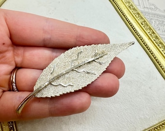 Vintage Gold Tone Leaf Brooch Pin Signed BSK