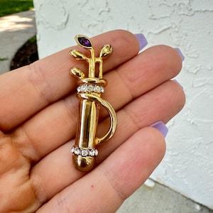 Vintage Jewelry Gold Tone Golf Club Set Brooch Pin Golfing Jewelry Pin