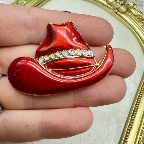 Red Hat Brooch Pin 18k Gold Finished - Etsy display picture 1