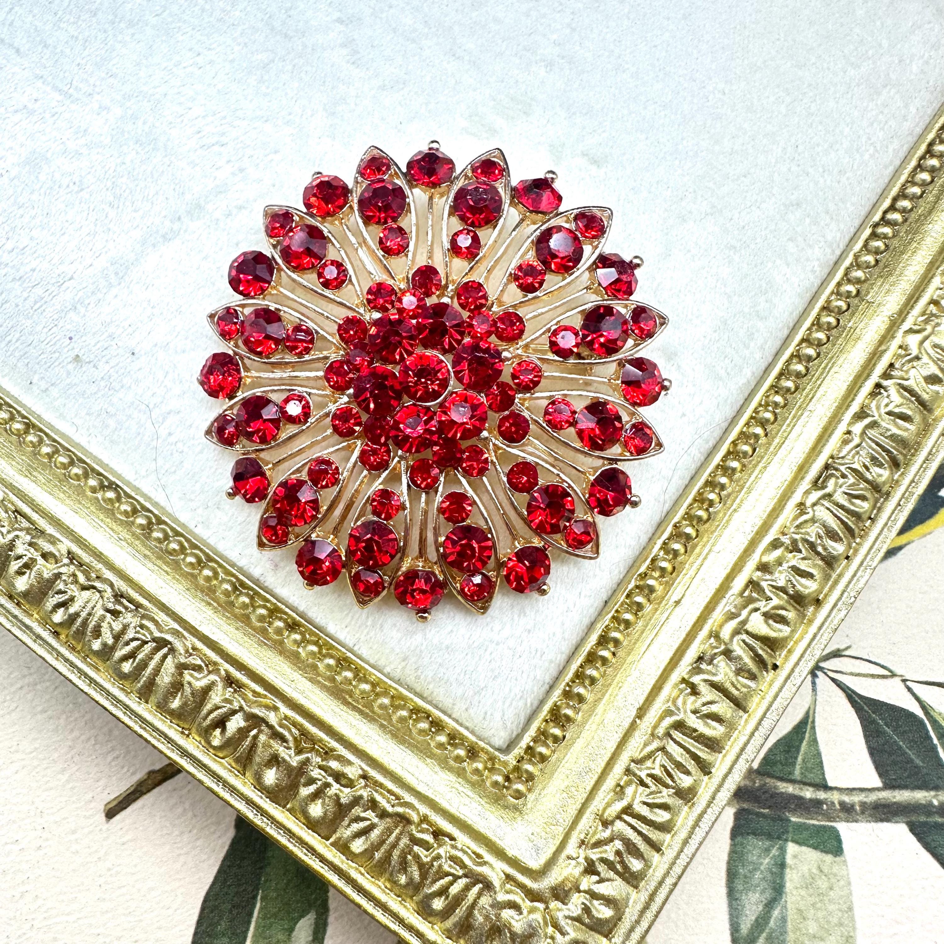 Vintage rood-gouden Starburst-brochespeld