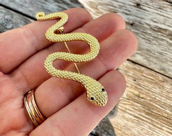 Grande Spilla Antica Medusa Tono Oro Con Serpente - Gioiello Vintage Dama