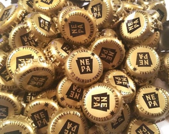 100 NEPA Recycled Beer Bottle Caps - Gold & Black - Good Quality Used Beer Bottle Caps -Art/Craft Supply - Steel