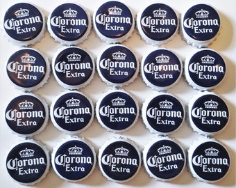 20 Corona Extra Recycled Beer Bottle Caps - Blue & White - Good Quality Used Bottle Caps - Beer Art/Craft Supply - Steel