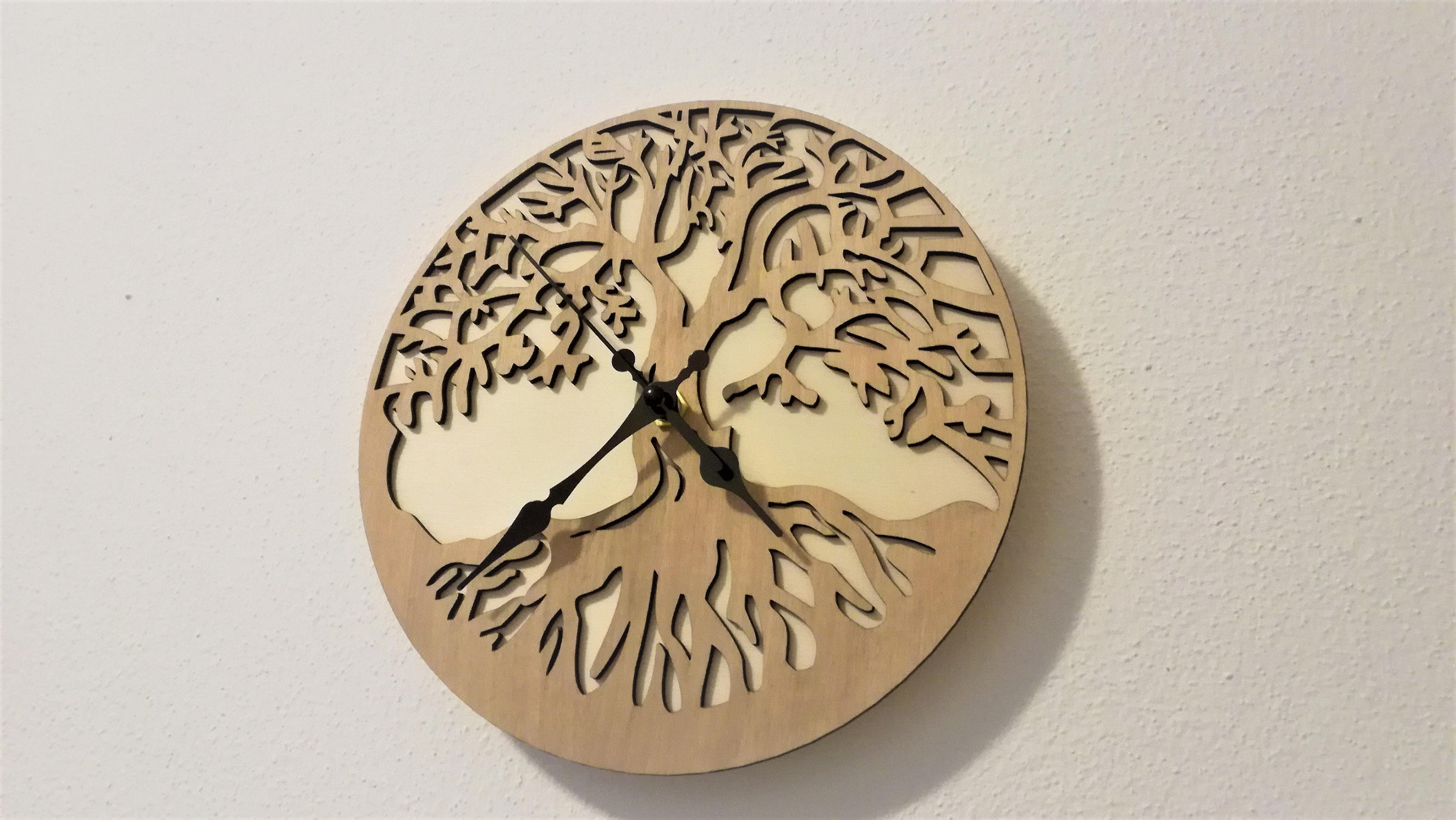 Wooden Wall Clock, Tree of Life, Laser Cut, Double Layer Goofy/walnut 7