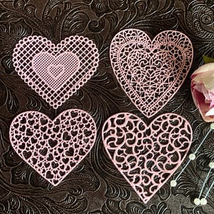 12 Sugar Heart Doilies, Edible Sugar Lace, Edible Cake Lace, Sugar Lace