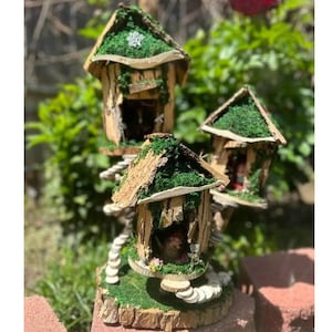 Handmade Fairy House Fully Decorated Lights Adorable Dollhouse Driftwood Decor Fairy Houses Coloring Fairy House Garden Fairy House Decor