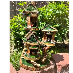 Fairy House Fully Decorated House Lighted Fairy House Handmade Wood Fairy House Custom Fairy House Miniature Fairy Fairy House With Wooden
