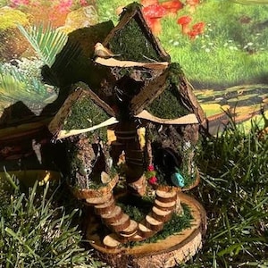 Fairy House Wonders Fully Decorated With Lights Fairy House Handmade Wood Fairy House Handmade Fairy House Woodland Cottage Handmade Diorama