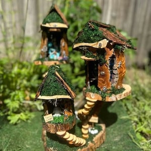 Adorable Fairy House Fully Decorated Fairy Lights, Handmade Fairy House Woodland Cottage Handmade Diorama Fairy House Garden Driftwood Decor