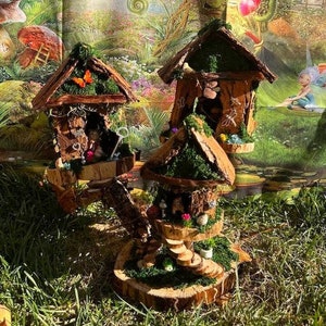 Breathtaking Wood Fairy House Village Handmade Woodland Cottage Handmade Fairy House Custom Fairy House Fairy House Handmade Miniature Fairy