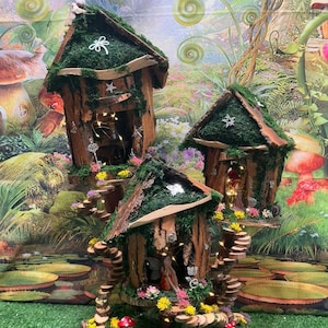 Beautiful Fairy House Fully Decorated And Lights Dollhouse Cute Fairy House Fairy House Fairy Lights Optional  Outdoor Wooden Fairy House