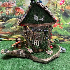 Fairy House Large Lovely Decorations Inside and out fully decorated, Dollhouse Has fairy lights by remote In & Outdoor Fairy House