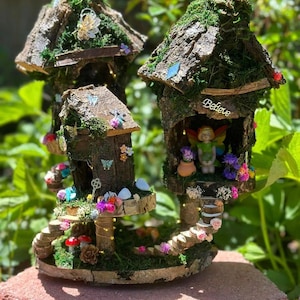 Fairy House Handmade Fully Decorated With Lights And Fairy Magic Dollhouse Wooden Fairy House,handmade Fairy House, Woodland Cottage