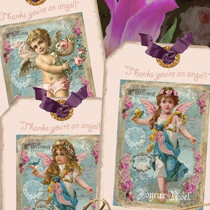 Thanks YOUR AN ANGEL Thank you Instant Digital Download Collage sheet French Shabby Chic Tag Jewelry holder Decoupage Scrapbook Angel Cherub