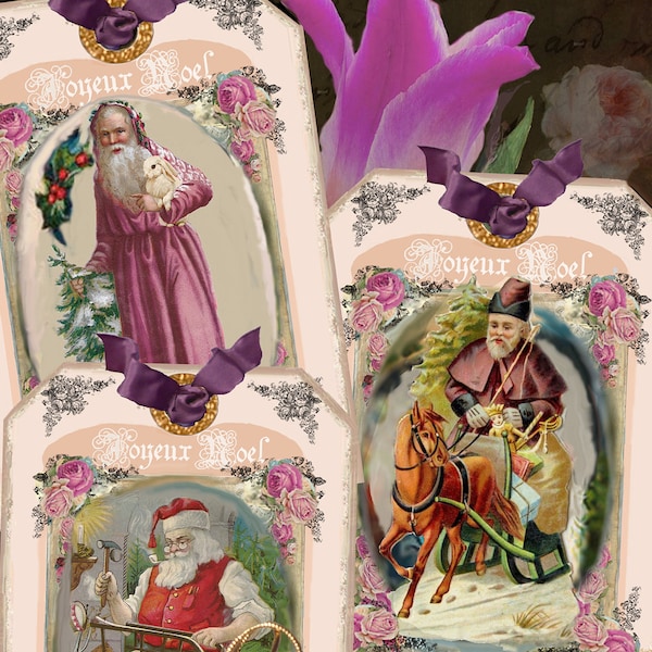 French Shabby Chic VICTORIAN SANTAS Digital Download Collage Sheet Gift Tag Jewelry Holder Decoupage Scrapbook Rare Santas Santa Gift Tag