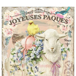 HAPPY EASTER LAMB Large Image Instant Download Printable Transfer French Victorian Shabby Chic Fabric Pillow Journal png  jpg