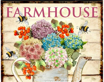 FARMHOUSE HYDRANGEA BEES Bittersweet Large Image Instant Digital Download Fabric Sublimation png Transfer Sign Autumn Harvest journal Pillow