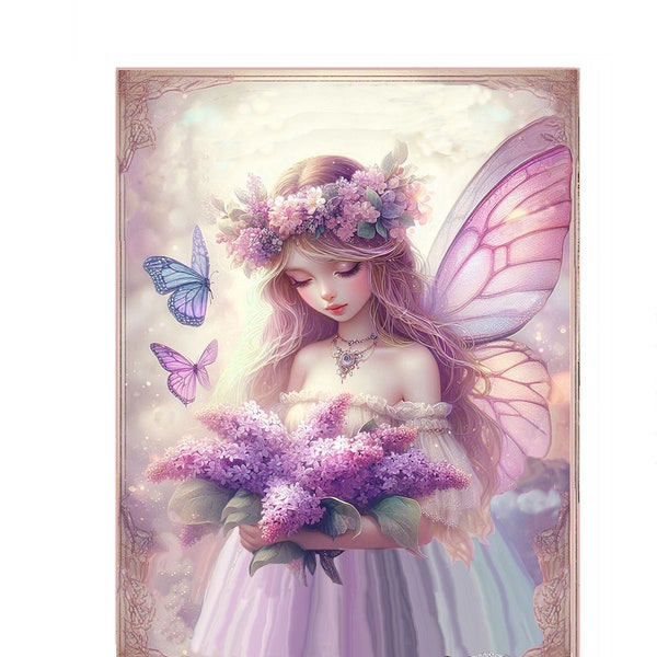 ENCHANTED LAVENDER FAIRY Lilac Girl Sign Large Image Instant Download French Shabby Rice Paper Transfer Fabric Pillow Transfer Journal Cover