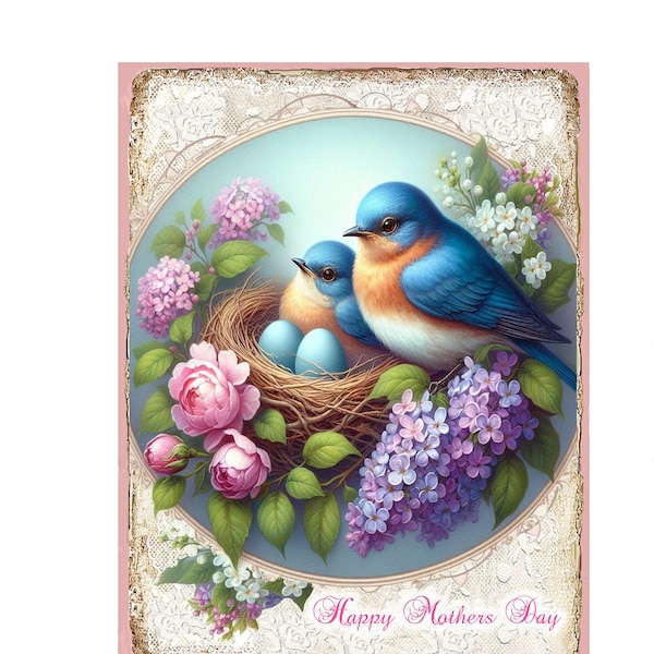 MOTHERS DAY BLUEBIRD Rose Garden Sign Large Image Instant Download Shabby Rice Paper Decoupage Transfer Fabric Pillow Transfer Journal png