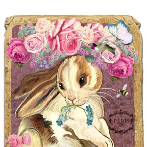 French Victorian Shabby Chic SPOTTED EASTER BUNNY Large Image Instant Download Sublimation png Heat Transfer Mug Pillow Journal Cover