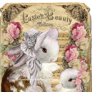 Vintage Shabby Chic EASTER BUNNY Large Image Instant Digital Download Printable Graphic Transfer Decoupage Easter Bunny Baby 900waNo28