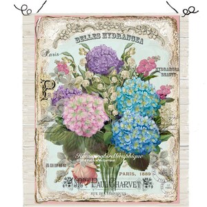 ENCHANTED COTTAGE HYDRANGEA Garden Large Image Download French Shabby Chic Transfer Fabric Lace Pillow Transfer Journal Cover png pdf jpg image 3