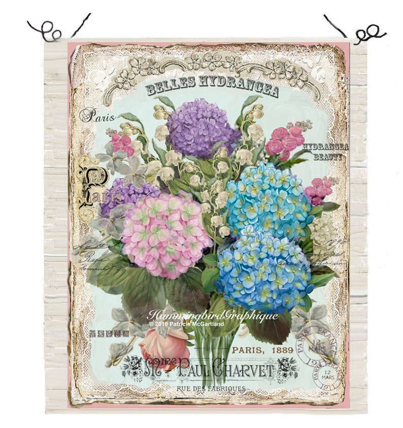 ENCHANTED COTTAGE HYDRANGEA Garden Large Image Download French Shabby Chic Transfer Fabric Lace Pillow Transfer Journal Cover png pdf jpg image 3