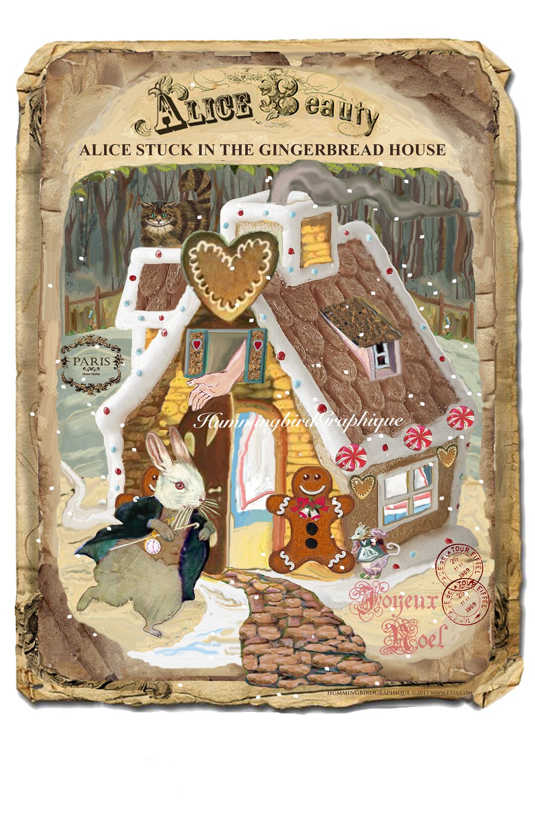 Stuck Gingerbread ALICE STUCK in GINGERBREAD House Shabby Chic Girl Large Image Instant ...