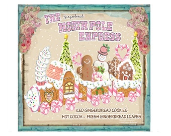 Gingerbread NORTH POLE EXPRESS Sign Large Image Instant Digital Download Sublimation png Farmer Market Journal Fabric Stickers personalize