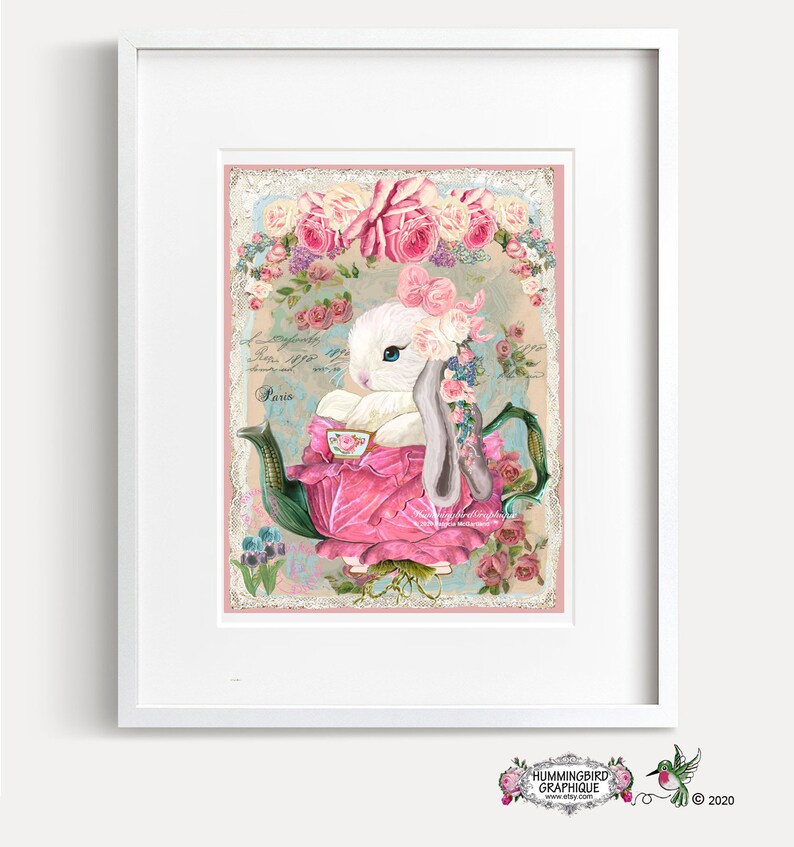 Precious CABBAGE TEAPOT BUNNY Large Image Download Printable Etsy