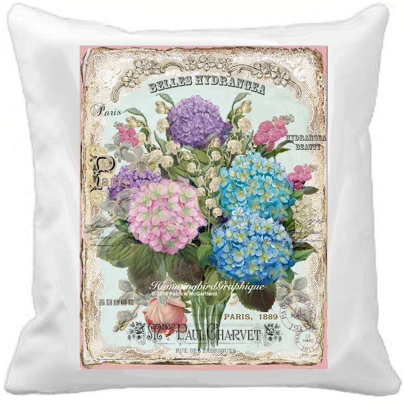 ENCHANTED COTTAGE HYDRANGEA Garden Large Image Download French Shabby Chic Transfer Fabric Lace Pillow Transfer Journal Cover png pdf jpg image 2