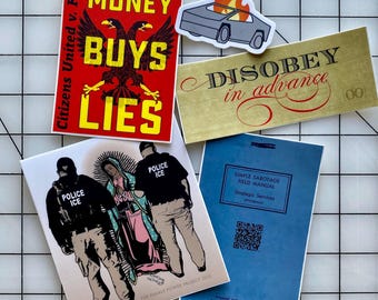 Disobedience Sticker Set, 5 Waterproof Vinyl Protest Decals, Anti-Authoritarian Bundle