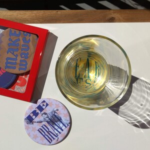 COASTERS set of six 3.5 inch message coasters based on strong women, feminist heroes