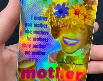 Sticker Marsha P Johnson « Mother », vinyle imperméable droits trans pour ordinateur portable, bouteille d'eau 3 x 4