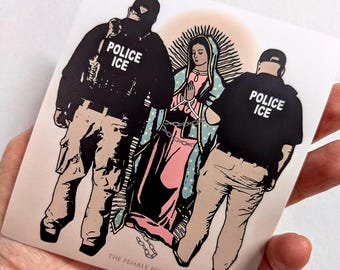 Autocollant de protestation de la Vierge de Guadalupe, autocollant en vinyle imperméable à l'eau de justice de l'immigration, autocollant d'art politique pour ordinateur portable