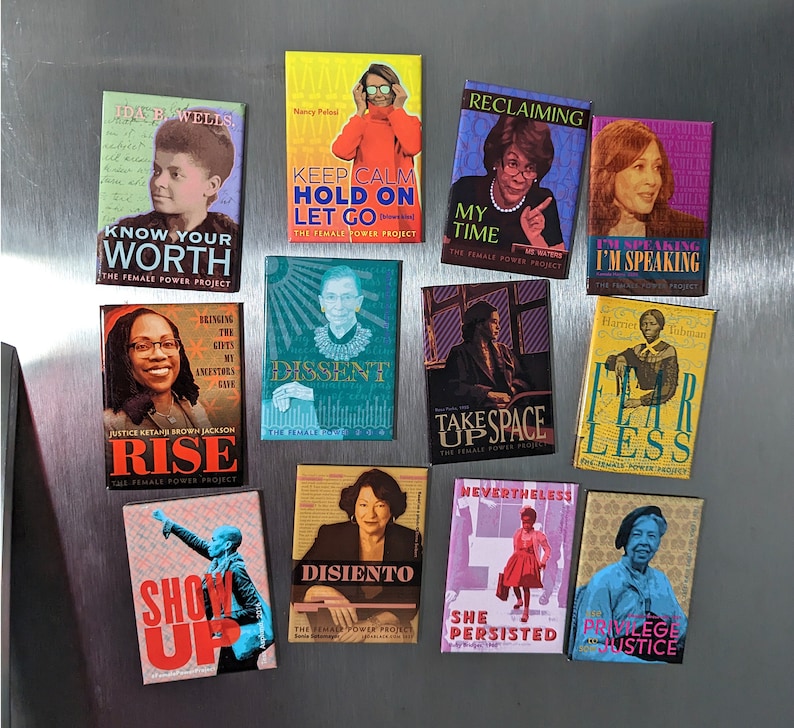 Fridge Magnets heavy duty wrapped metal celebrating transformational women. Set of THIRTEEN or just one. New Frances Perkins magnet image 1