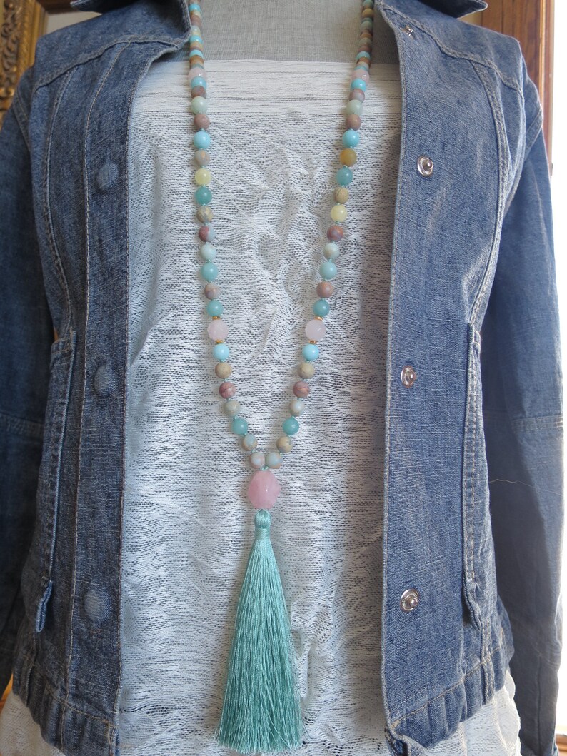 Love and Success Zen Style Mala Necklace, Matte Impression Jasper