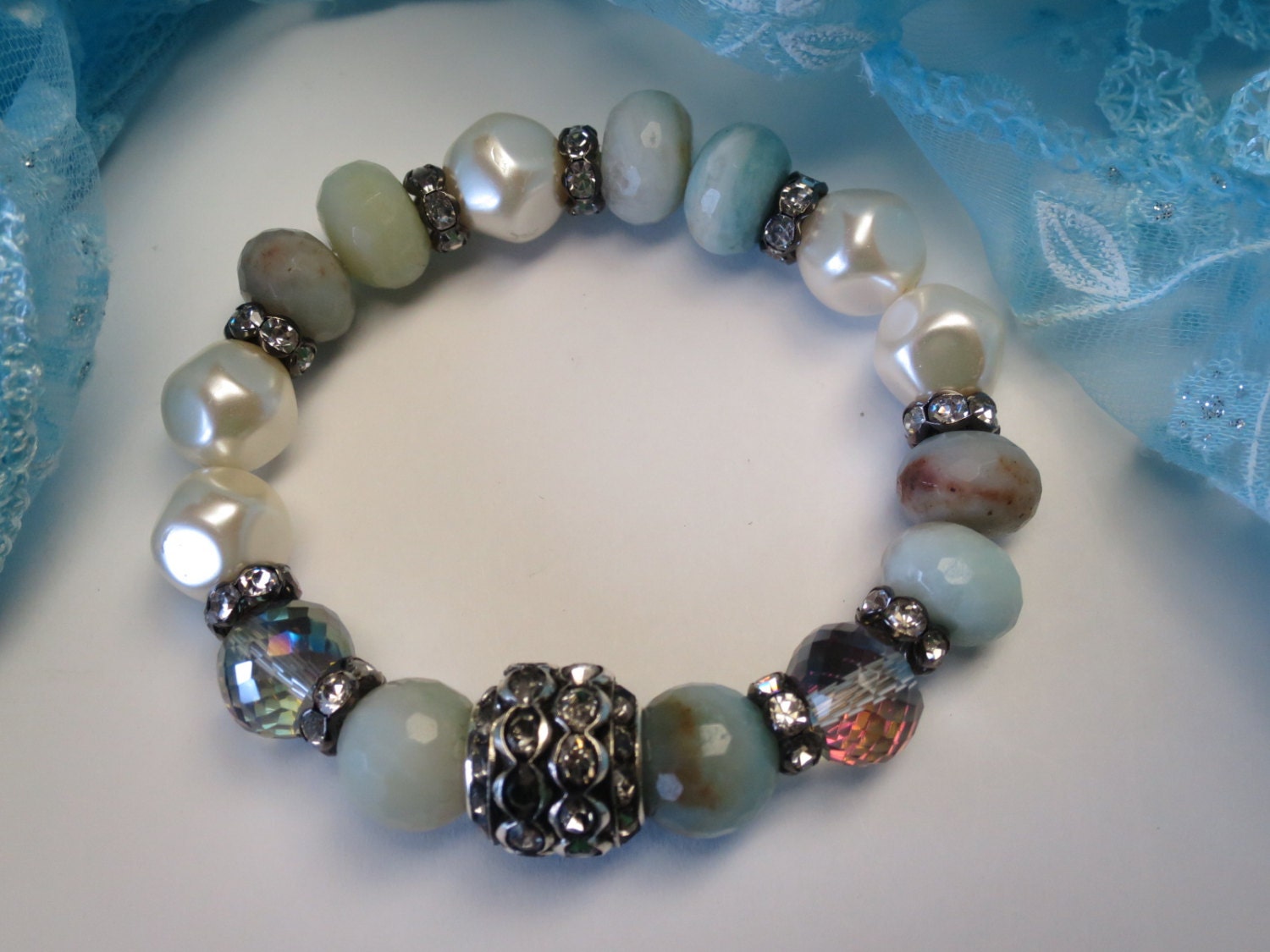 Stunning Boho Chic Stretch Bracelet Amazonite Semi Precious - Etsy