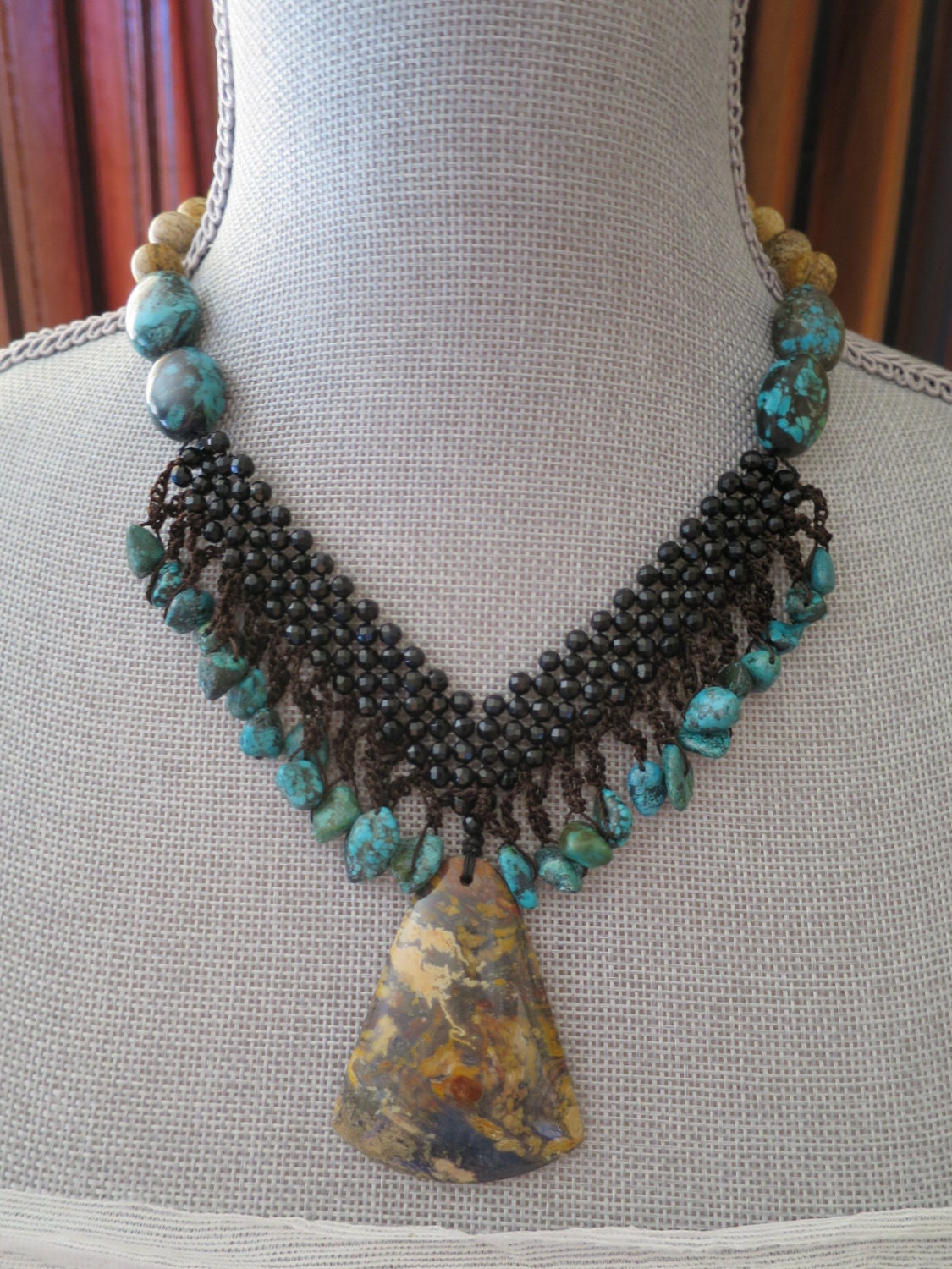 Unique Turquoise necklace Semi precious beads Faceted Black | Etsy